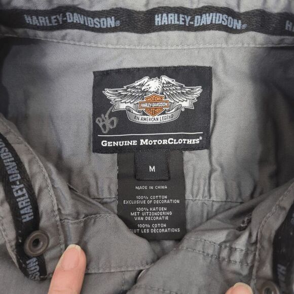Vintage Harley Davidson Men’s Medium Grey Motor Clothes Mechanic Button Shirt - Picture 7 of 9
